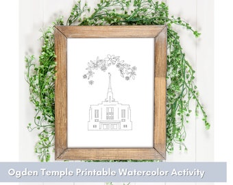 Ogden Utah Temple Line Art | Relief Society Activity | Young Womens Activity | Activity Days | Water color a Temple Drawing