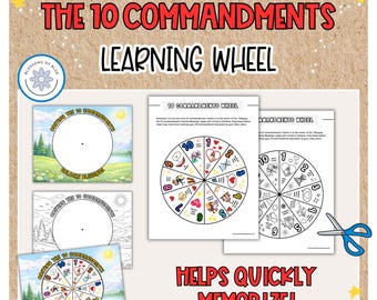 Moses and The Ten  Commandments Learning Wheel | Exodus 20 | Bible Crafts | Sunday School | Christian Printable | Old Testament