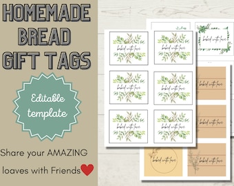 Homemade Bread Gift Tags | Natural and Greenery Gift Tags | Give bread tags | Customizable Canva Template