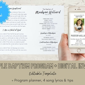 Baptism Program Template | LDS Gender Neutral Baptism Program Template | Simple + Digital Electronic Baptism Invitation | Canva | Bundle