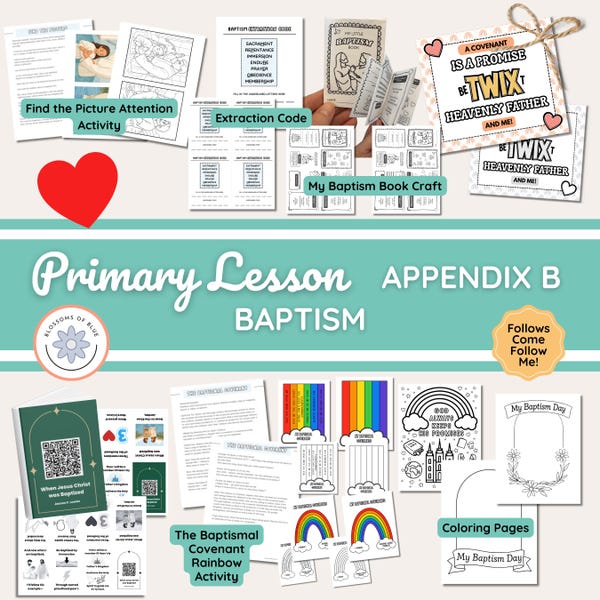 Appendix B Baptism | Primary Lesson Helps | Come Follow Me 2026 | Covenants and Promises | Fhe |  Family helps