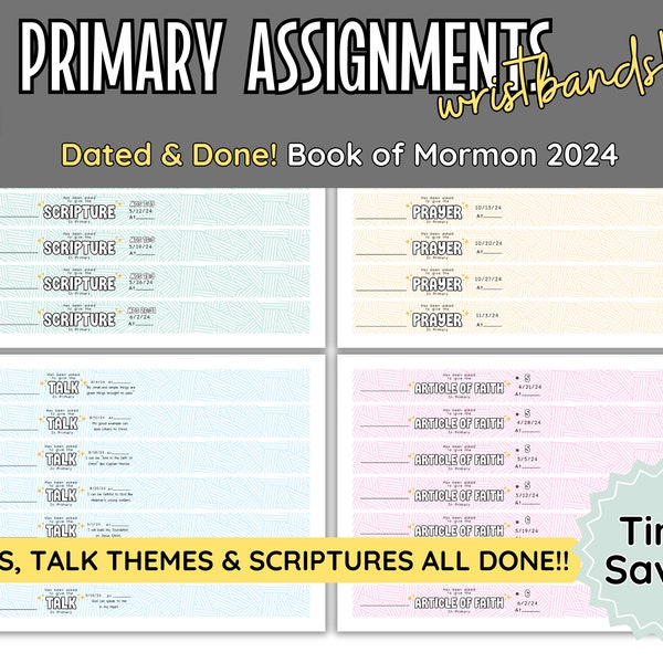 LDS Primary Wristband Assignment Kit | Dated and Done! | Primary Presidency Helps | Instant Download | PDF | Print and Go Primary Secretary