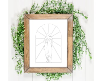 Jesus Walks Line Drawing | Baptism Gift | Minimalist Art | Jesus Portrait | Jesus Christ Walks | Jesus Line Art