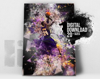 Kobe Bryant Poster | Lakers | Mamba Mentality | digital printable canvas wall art | NBA  basketball Legend | Basketball artwork gift