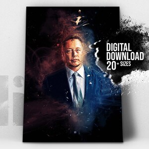 Elon Musk Portrait | Digital Printable | Canvas Wall Art | Gift for him | Gift for her | Home Decor | Modern Art Prints
