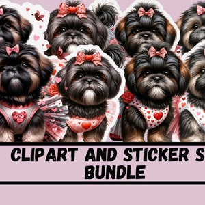 15 paquet mignon Shih Tzu | 15 images améliorées | 15 autocollants de correspondance | FORFAIT | Téléchargement instantané | Ai créé l’art | Transparente | Amoureux des chiens |