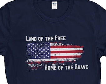 Patriotic Shirt Land of the Free Home of the Brave American Flag TShirt