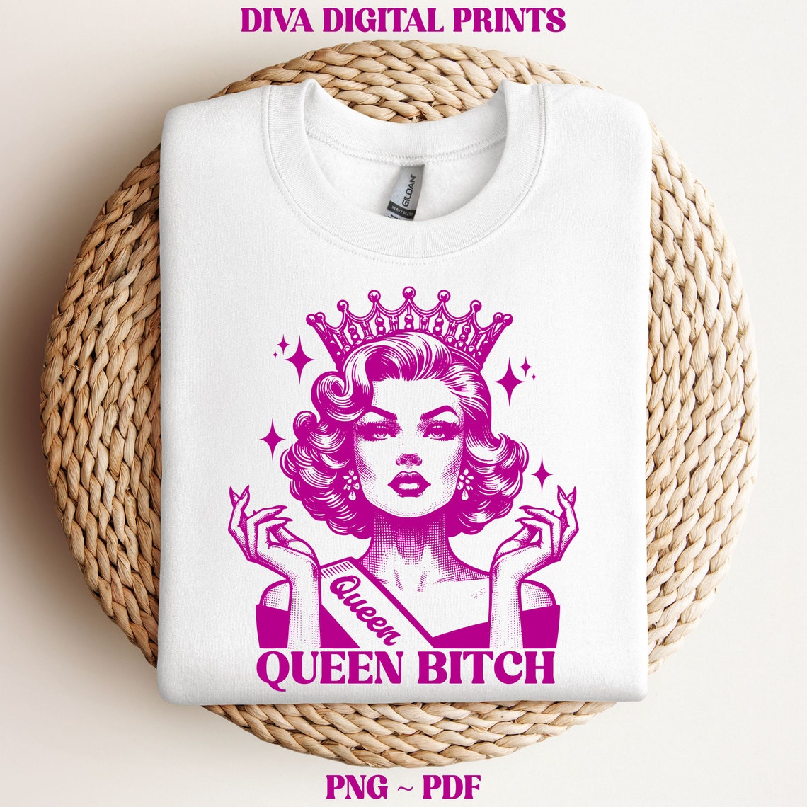 Retro Pageant Design Queen Bitch PNG, Queen Bitch Png, Trendy Vintage Retro Funny Design for ...