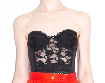 vintage jaren 1980 gouden label Victoria's Secret sexy zwarte bloemen wijnstok kant bustier korset partij lingerie 34A XS klein