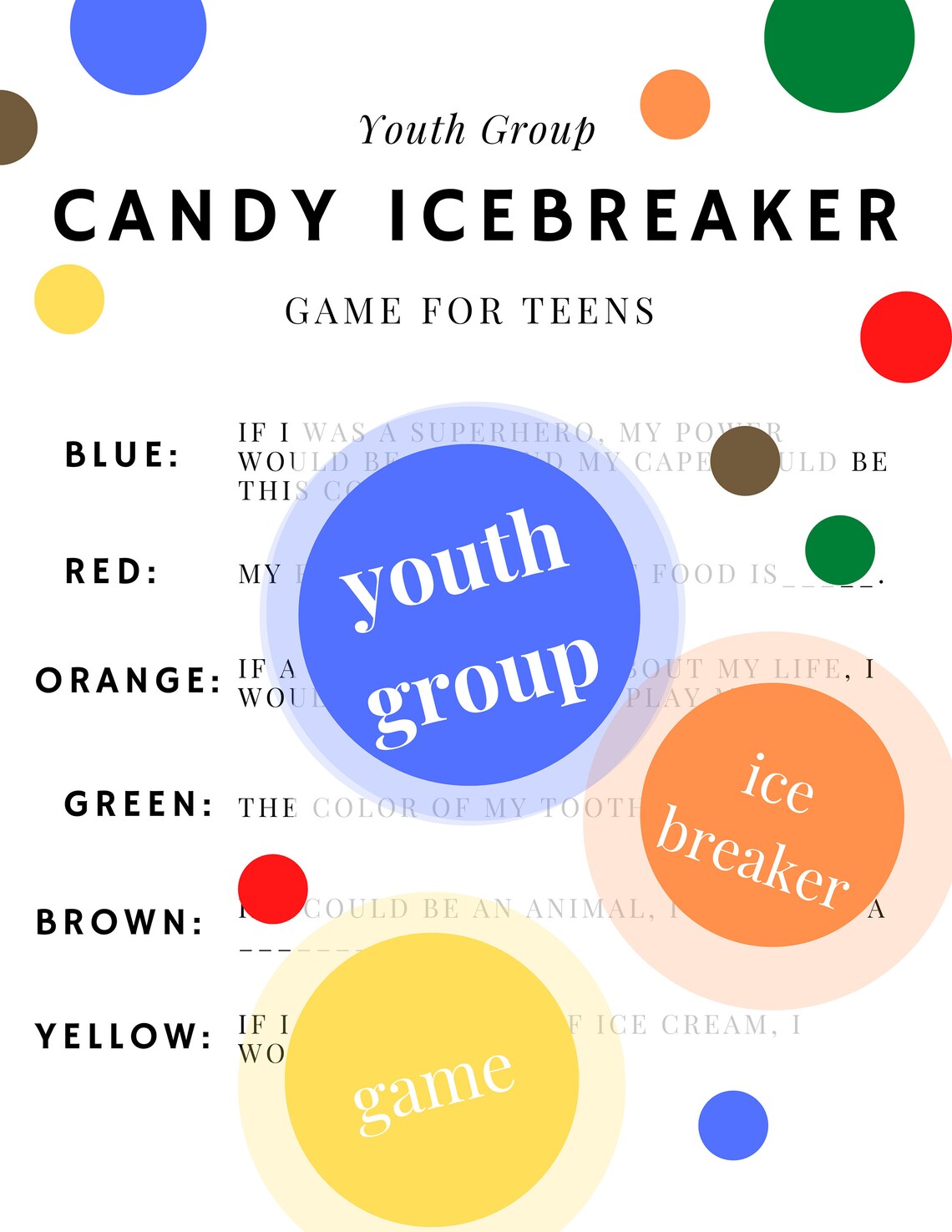 Youth Group Download Icebreaker Candy Game Etsy