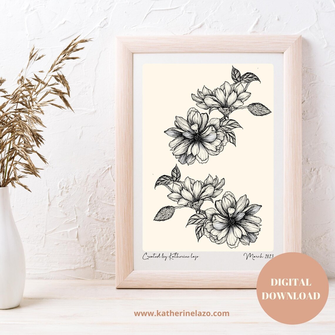 Magnolia Print, Magnolia Wall Art, Magnolia Flowers, Line Drawing, Wall ...