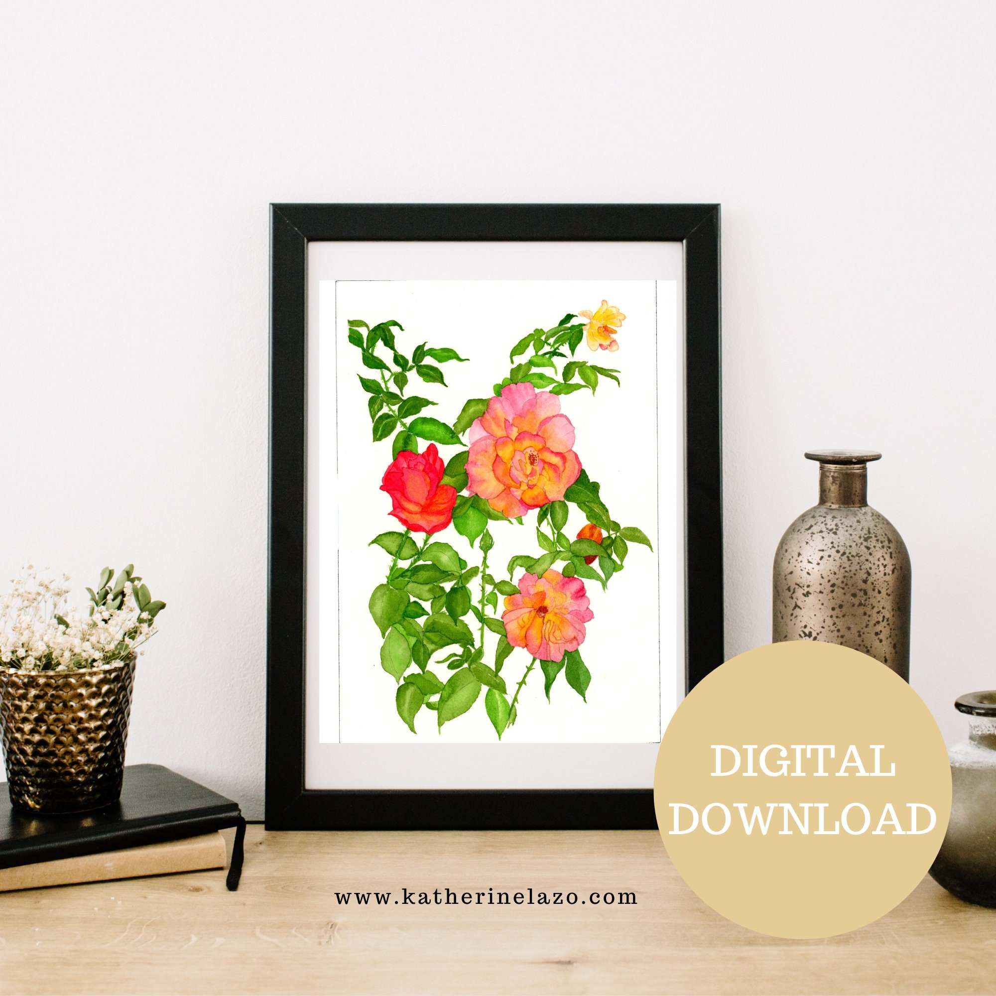 Roses, Watercolor Art, Watercolor Print, Printable Art, Roses Print ...