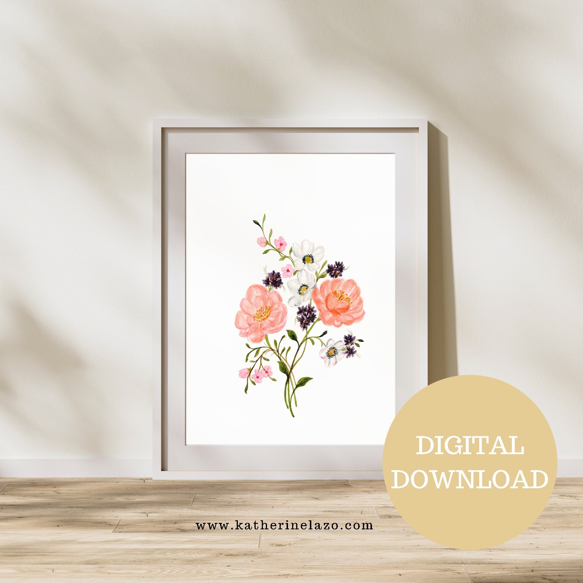Flower Bouquet, Printable Prints, Wall Art Flower, Watercolor Art, - Etsy