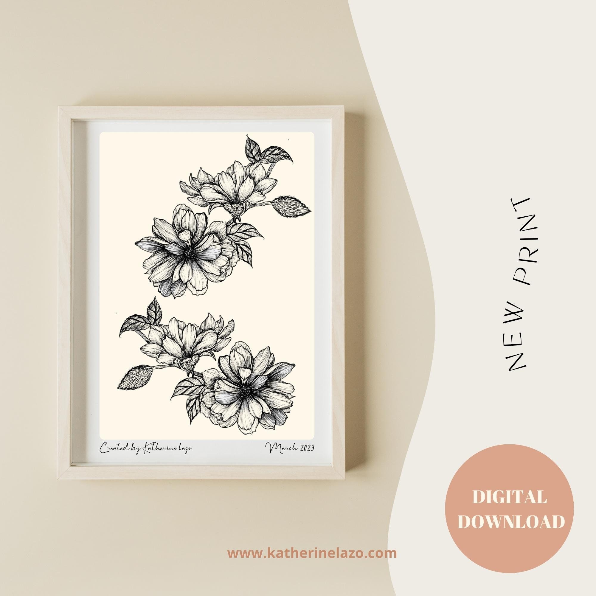Magnolia Print, Magnolia Wall Art, Magnolia Flowers, Line Drawing, Wall ...