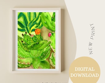 Cactus Plant, Watercolor Painting, Watercolor Print, Cacti, Plants, Nature, Flower, Printable Art, Wall Art, Watercolor Art