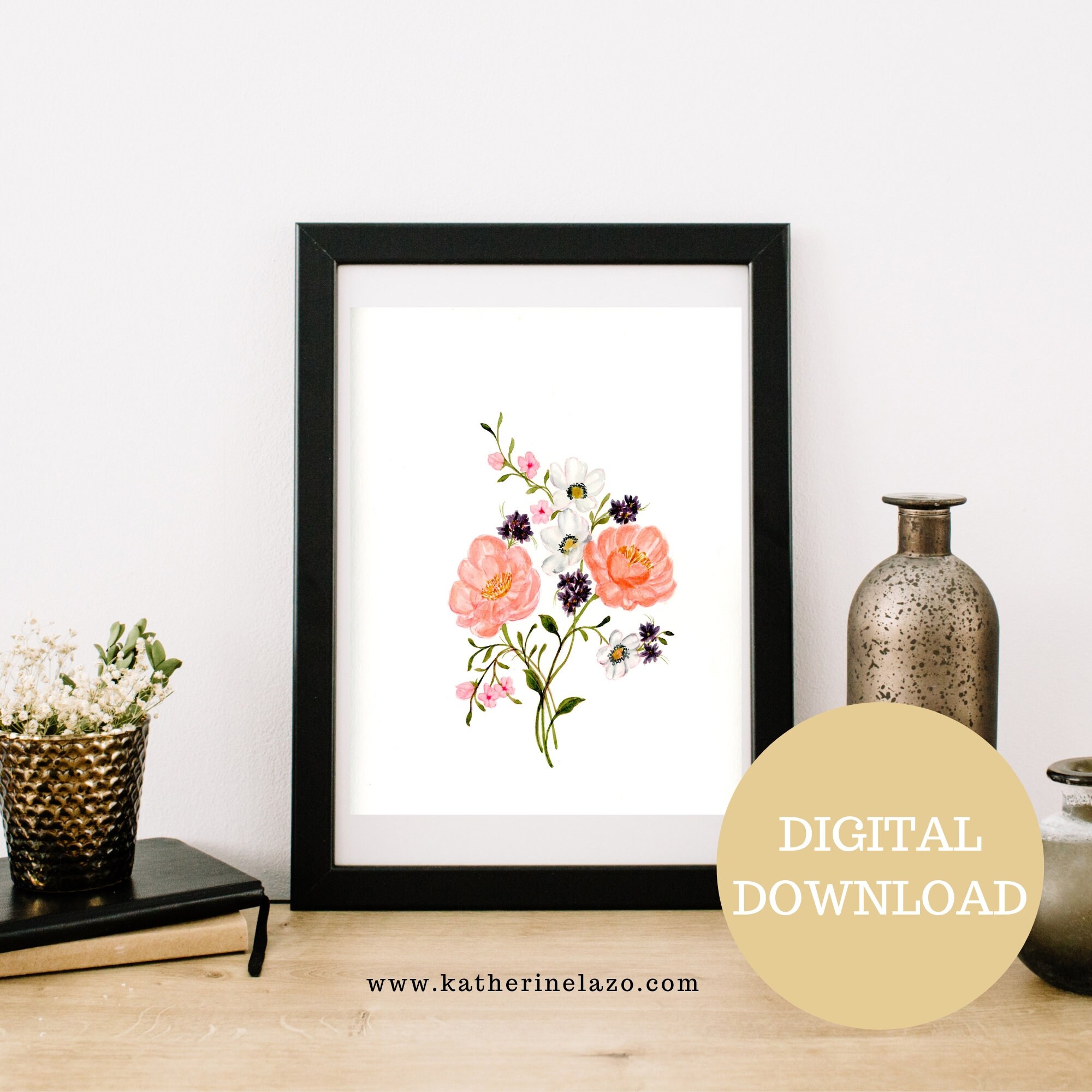 Flower Bouquet, Printable Prints, Wall Art Flower, Watercolor Art, - Etsy