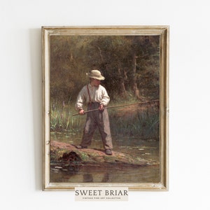 Boy Fishing Vintage Painting | Long Live Boyhood | Cabin Theme Decor | Fishing Boys Nursery Print | Lake House Wall Art | PRINTABLE |No. 206