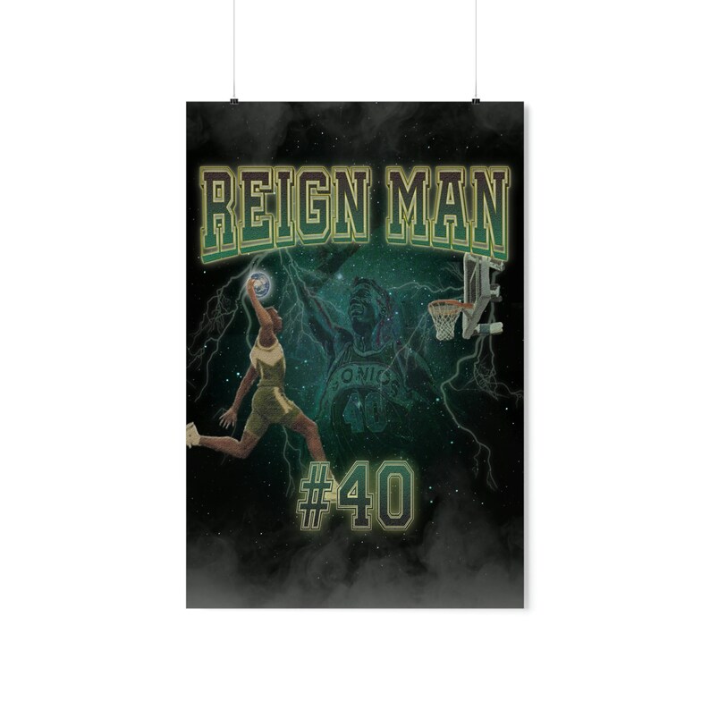 Shawn Kemp Reign Man Vintage Poster Etsy