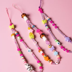 Groove Phone Charm Strap, y2k phone straps, Phone wrist strap, phone lanyard, candy beads, beaded phone strap, colorful beaded phone charms