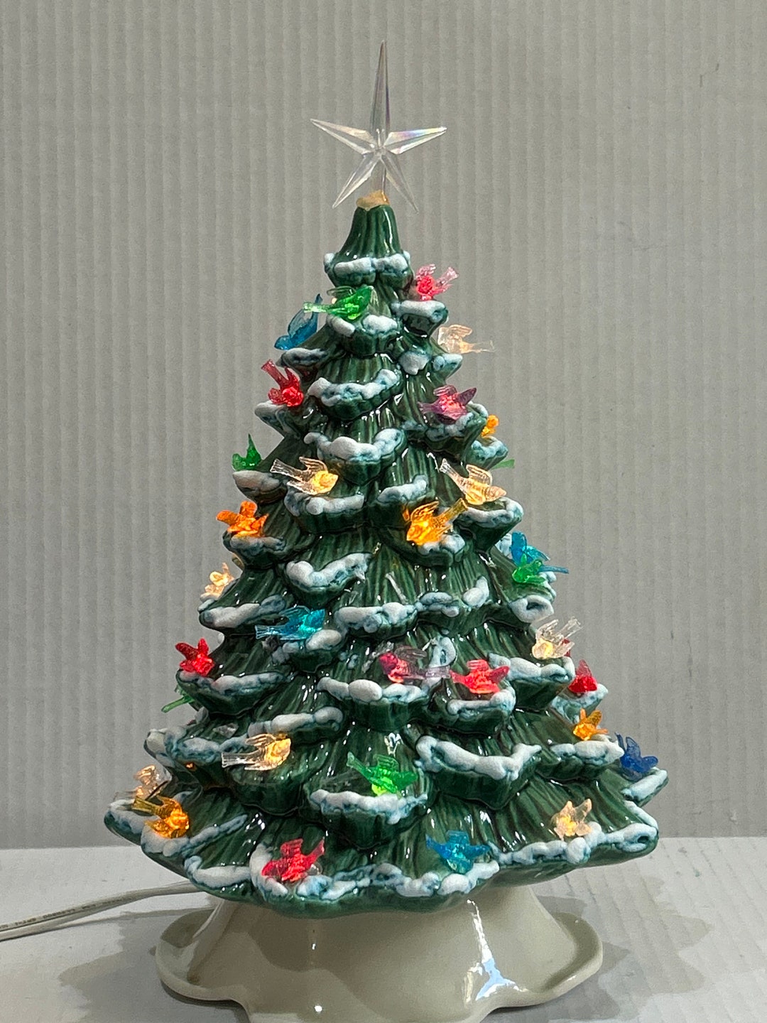 Vintage Ceramic Tabletop Christmas Tree With Multicolored Bird Lights ...