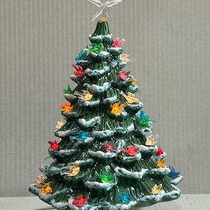 Vintage Ceramic Tabletop Christmas Tree with multicolored Bird lights