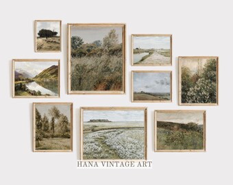 Landscape Art Prints Vintage Gallery Wall Art SET Landscape Painting Greenery Art Digital download Moody Landscape Printable Wall Decor #S91