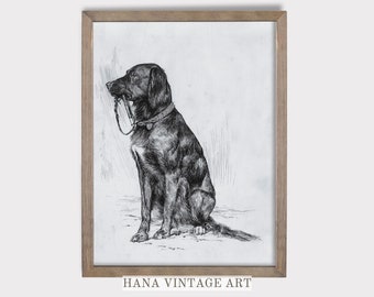 Vintage Dog Drawing Black Labrador Art Print Antique Animal Portrait Dog Sketch Printable Dog Poster Digital Download Dog Lover Gift #80