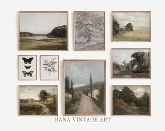 Vintage Gallery Wall Art Set of nine Rustic Decor Art Collection Muted Art Prints Moody Art Set  Printable Wall Art Vintage Home Decor #S94