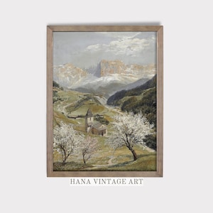 Vintage Mountain Landscape Painting | Rustic Muted Art Print | Digital PRINTABLE Download | Wall Art Decor #170