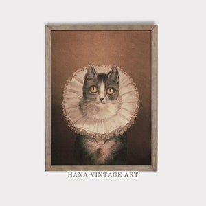 Druckbare Katze Kunst Vintage Wand-Dekor Tier-Wand-Kunst süßes Katzen-Liebhaber-Geschenk Digital herunterladbares rustikales Katzen-Dekor Klassisches Katzen-Porträt 206