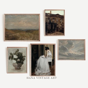 Vintage Gallery Wall Art Set Neutral Wall Decor Dark Art Print Set Of Five Rustic Gallery Printable Farmhouse Art Set Digital Download #S51