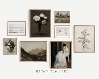 Vintage Gallery Wall Art Set of 8 Classic Art Prints Antique Vintage Paintings Rustic Wall Decor Moody Art Prints Muted Art Printable #S81