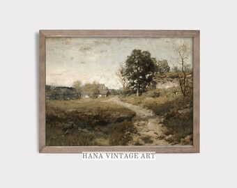 Arte paisajístico IMPRIMIBLE / Vintage Print Country Landscape Painting / Descarga digital #144