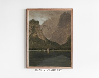 Rustic Mountain Landscape Painting Moody Art Prints Vintage Landscape Wall Decor Nature Art Digital Download Mountain Printable Dark Art 191