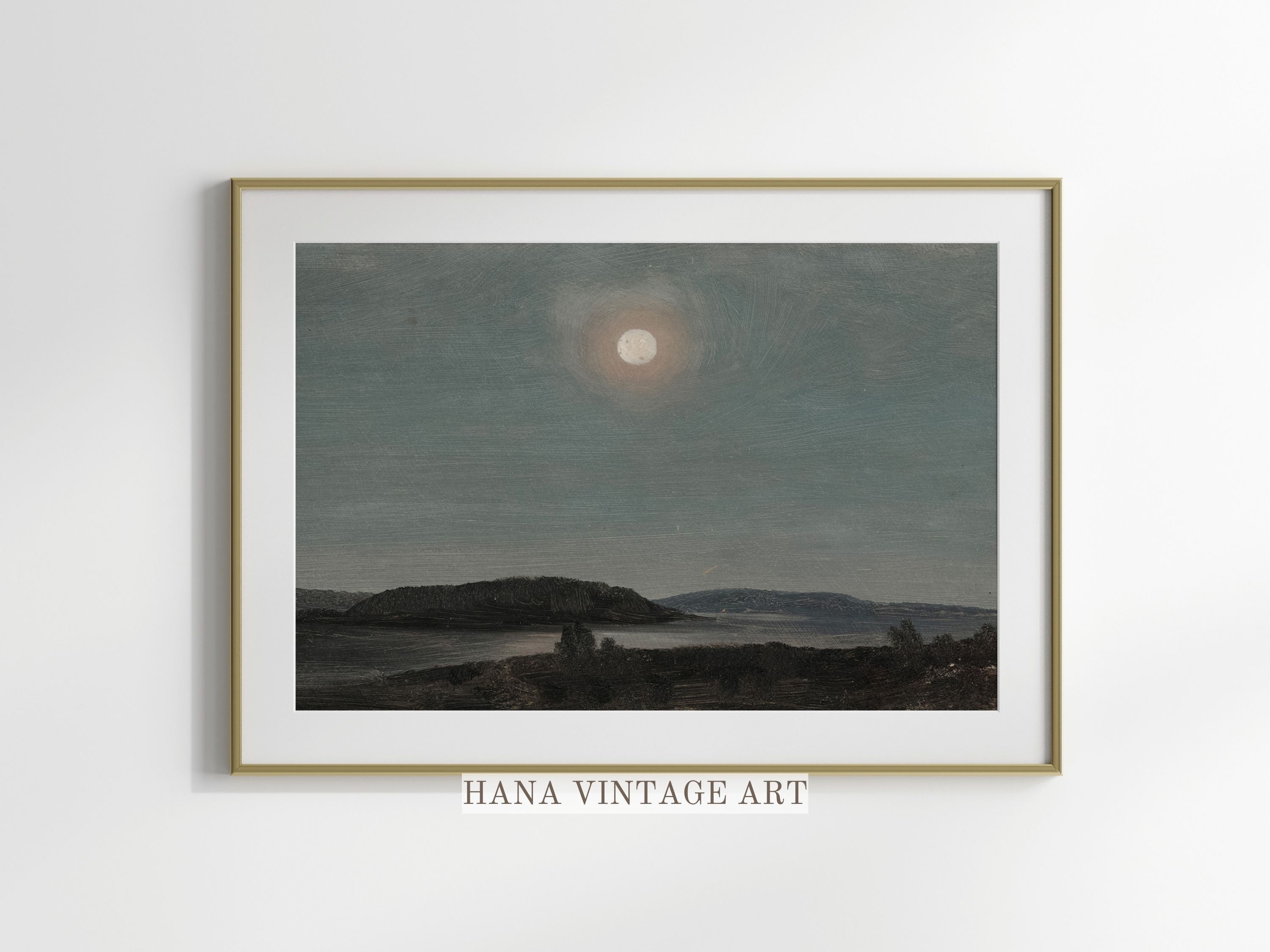 Night Art Prints Dark Moon Wall Decor Vintage Landscape Printable ...