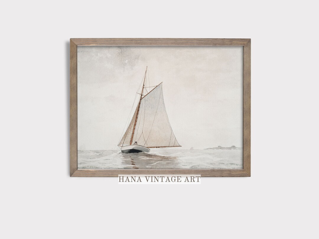 Vintage Sailboat Watercolor Painting Neutral Wall Art Ocean Painting ...