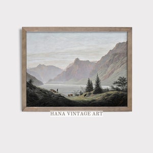 Rustic Mountain Painting, Vintage Landscape Digital Prints Rustic Mountain Painting, Vintage Landscape Digital Prints