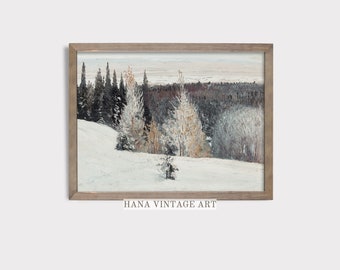 Vintage Christmas Wall Decor Winter Forest Landscape Painting Moody Country Scenery Vintage Digital Download Winter Art Prints Holiday #187