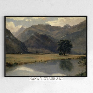Vintage River Landscape Painting | Mountain Art Print | Cabin Decor | PRINTABLE Download | #143