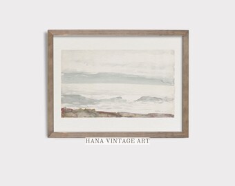 Coastal Watercolor Print Vintage Beach Decor Neutral Wall Art Ocean Print Vintage Coastal Downloadable Farmhouse Decor PRINTABLE #S92-5