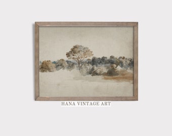 Pintura de paisaje silenciado rústico antiguo / Arte de pared neutral vintage / Descarga digital IMPRIMIBLE #122