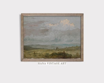 Vintage French Art Landscape Scenery Print Antique Wall Decor Country Clouds Art Digital download Printable Art Countryside Painting #35