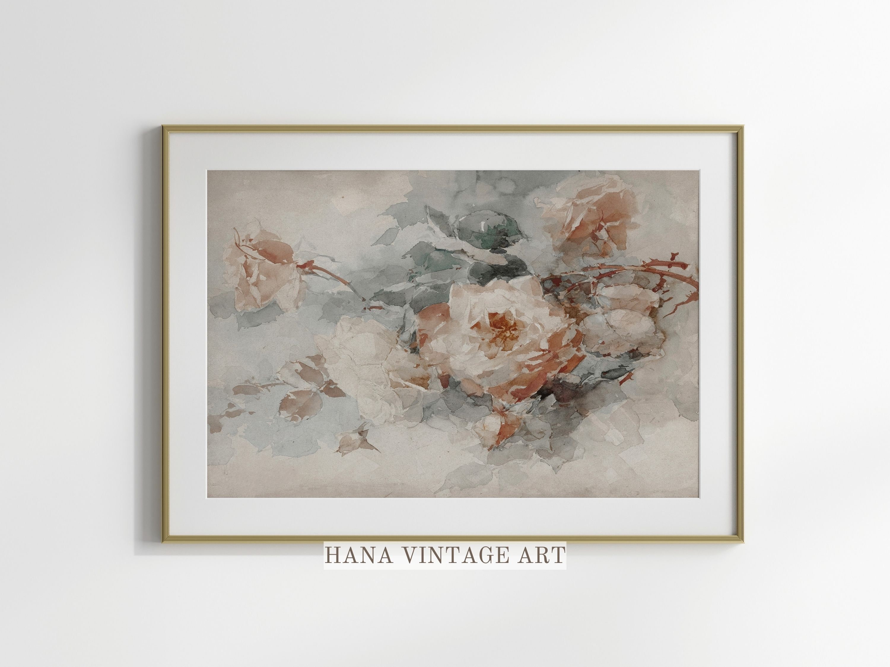 Vintage Floral Art Print Cottagecore Wall Decor Neutral Rose Printable ...