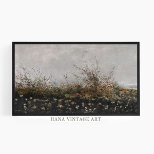 Samsung Frame TV Art | Wildflower Field Landscape Oil Painting Dark Tone Vintage Art Rustic Country Moody Wall Decor Digital Download #TV138