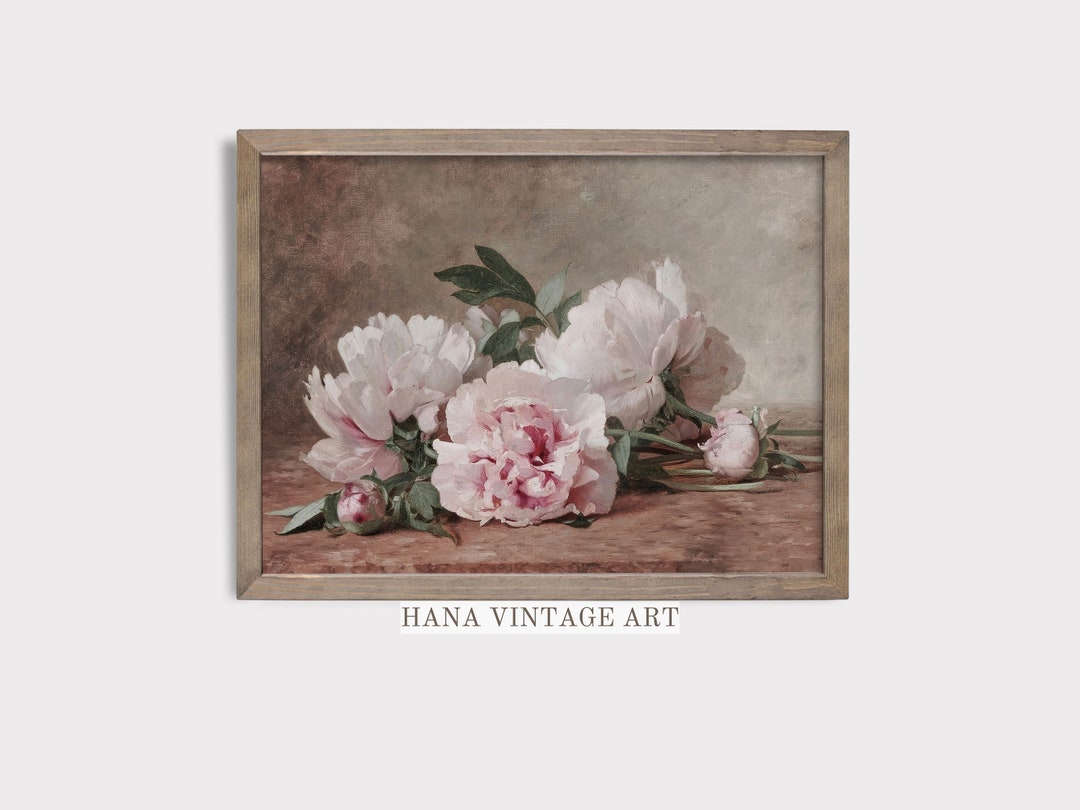 Pink Peonies Decor Vintage Flower Still Life Painting Peonies Wall Art ...