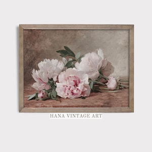 Pink Peonies Decor Vintage Flower Still Life Painting Peonies Wall Art Floral Wall Decor Botanical Digital Download Pink Flower Wall Art #83