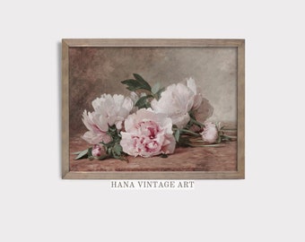 Pink Peonies Decor Vintage Flower Still Life Painting Peonies Wall Art Floral Wall Decor Botanical Digital Download Pink Flower Wall Art #83