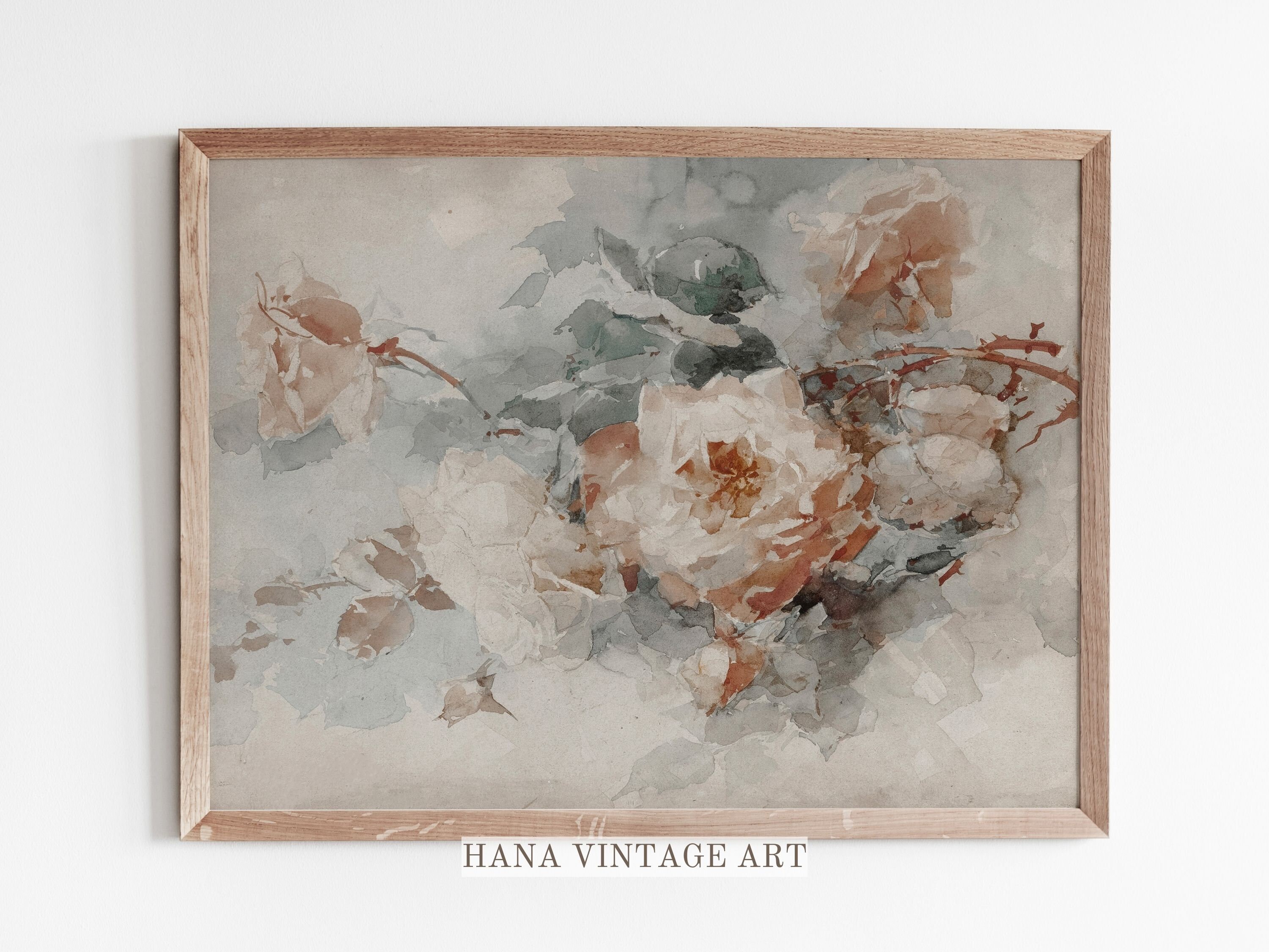 Vintage Floral Art Print Cottagecore Wall Decor Neutral Rose Printable ...
