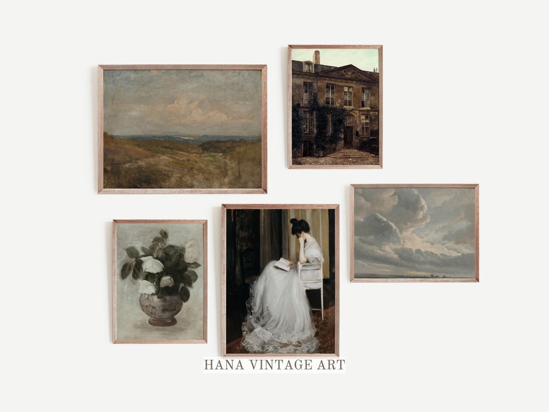Vintage Gallery Wall Art Set Neutral Wall Decor Dark Art Print Set of ...