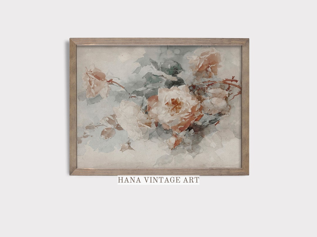 Vintage Floral Art Print Cottagecore Wall Decor Neutral Rose Printable ...